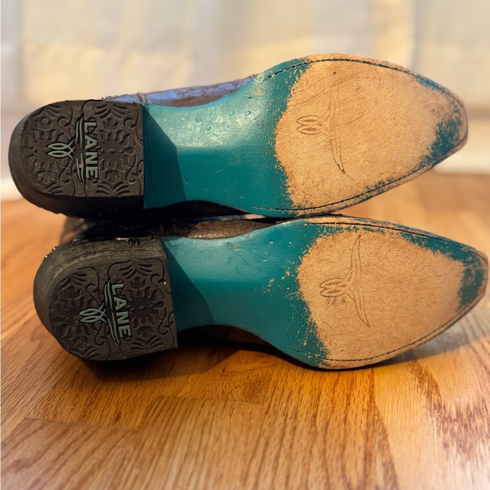 Lane Brown Turquoise Cream Embroidered Western Boots - Picture 5 of 7